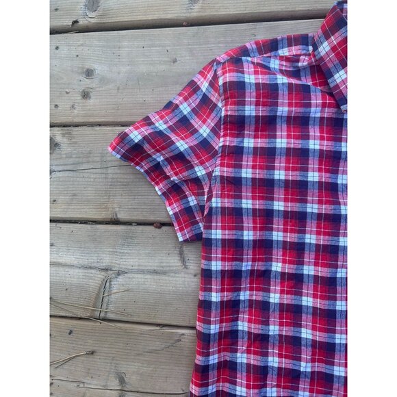 Budweiser Men's Button Down Shirt Size Medium Causal Short Sleeve Plaid Red - Picture 4 of 9